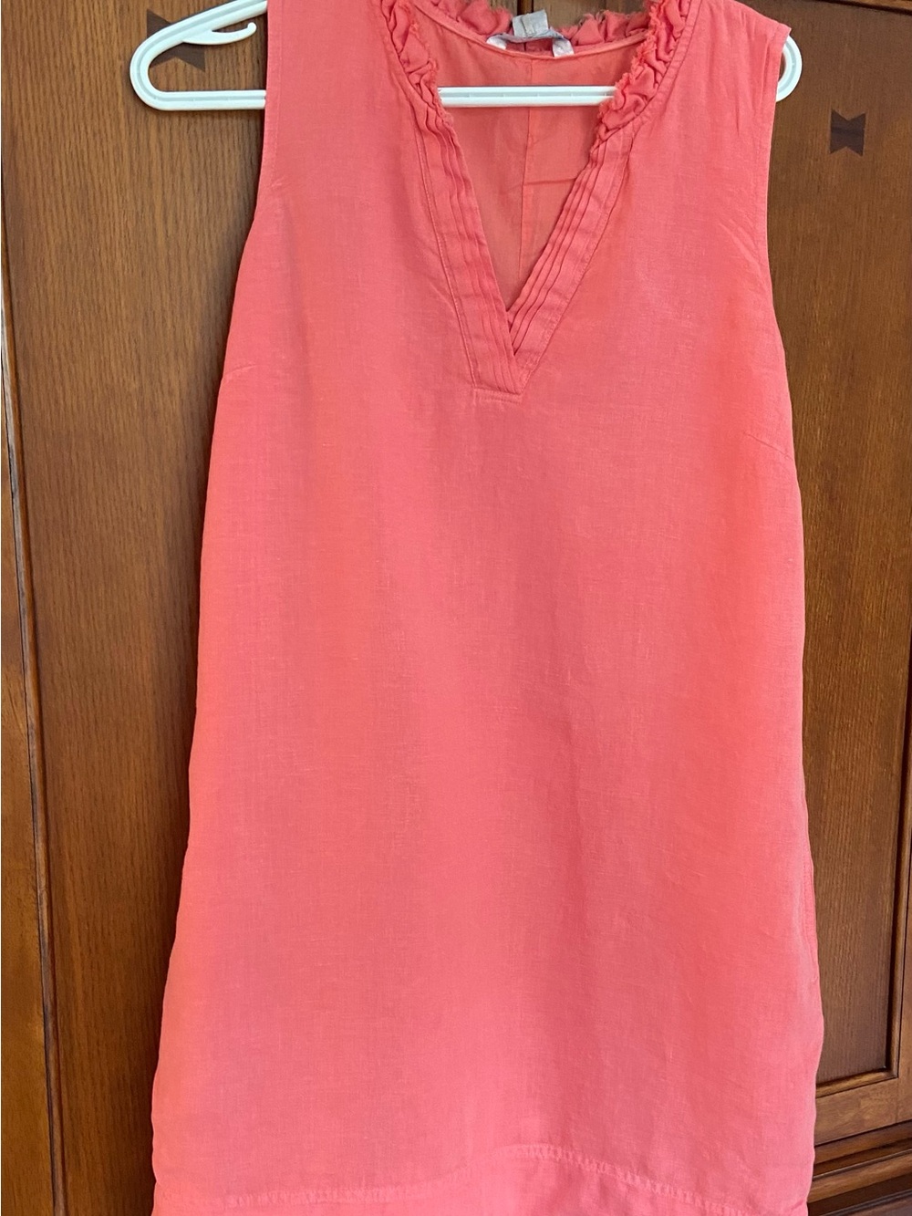 Tommy Bahama Coral Two Palms Ruffle-Neck Linen Dress